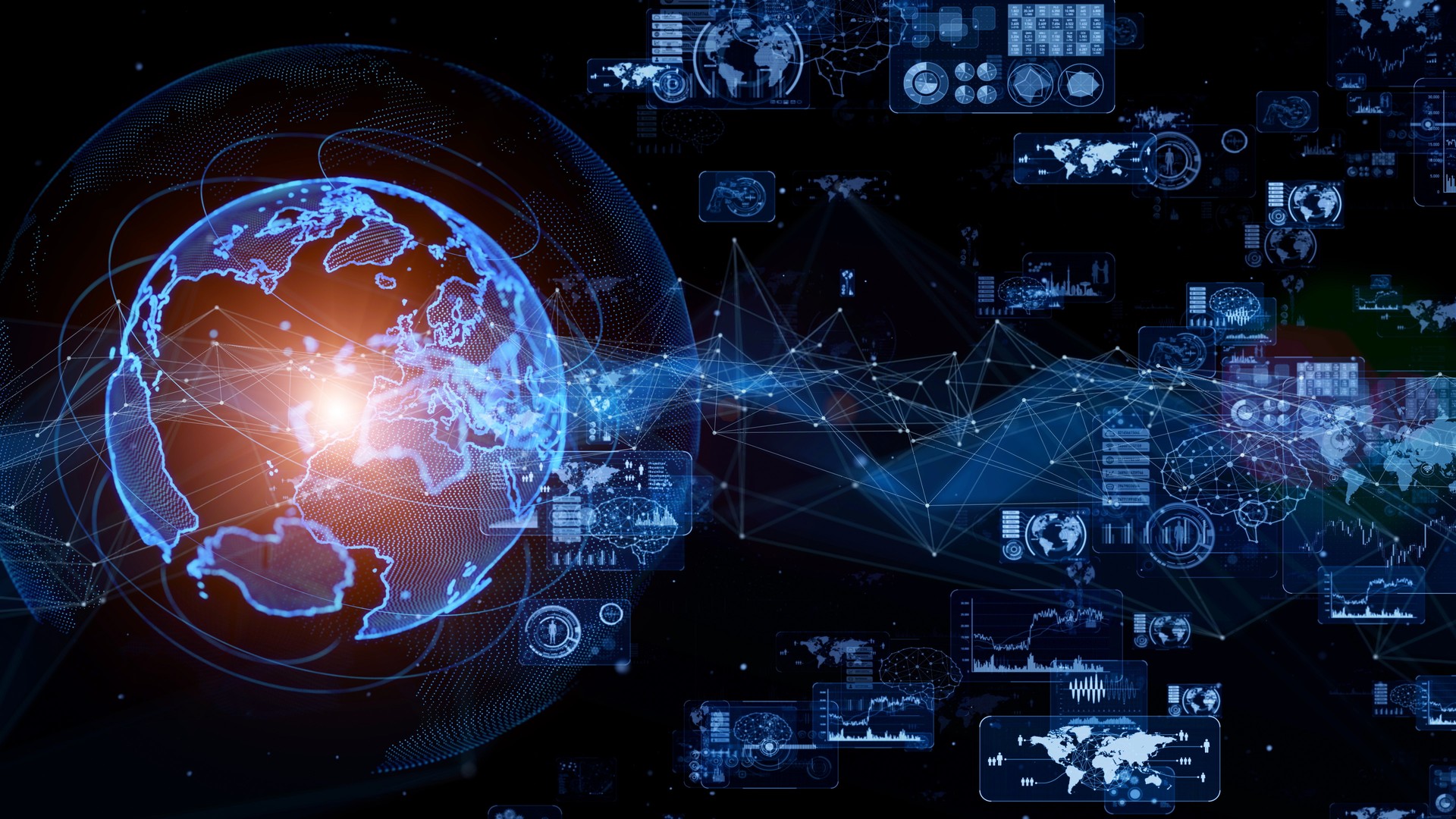 Global communication network concept. GUI (Graphical User Interface).