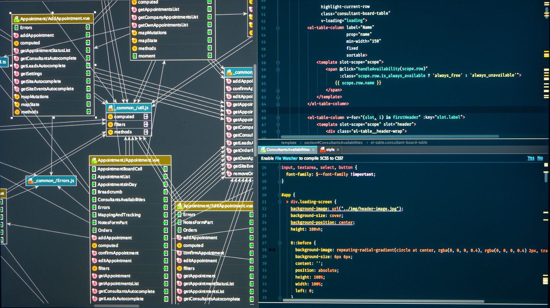 Relationships between tables in mysql database on server side. Relational database, Css and markup spliting on the screen