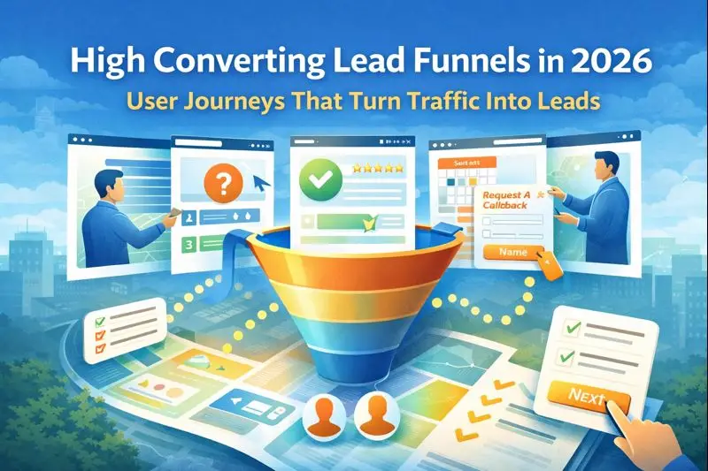 High converting lead funnel showing user journeys from website traffic to form completion and lead capture.